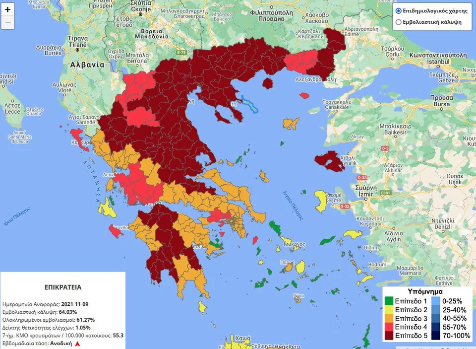 Στο βαθύ κόκκινο του επιδημιολογικού χάρτη η Λέσβος – 59 νέα κρούσματα για την Τετάρτη
