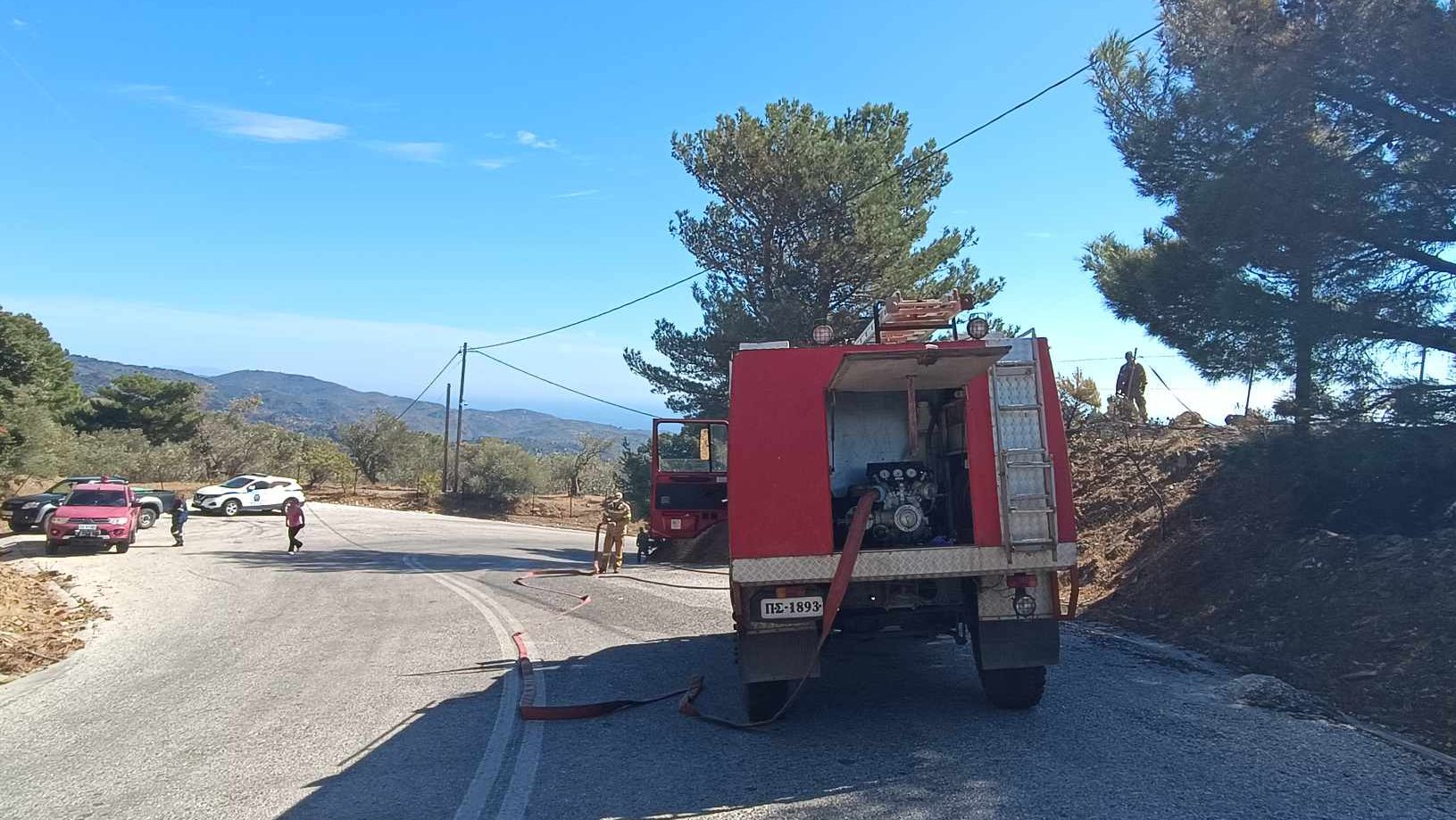 Φωτιά στο δρόμο Πλωμάρι – Μεγαλοχώρι | Σε έκταση με ελαιόδεντρα και πεύκα